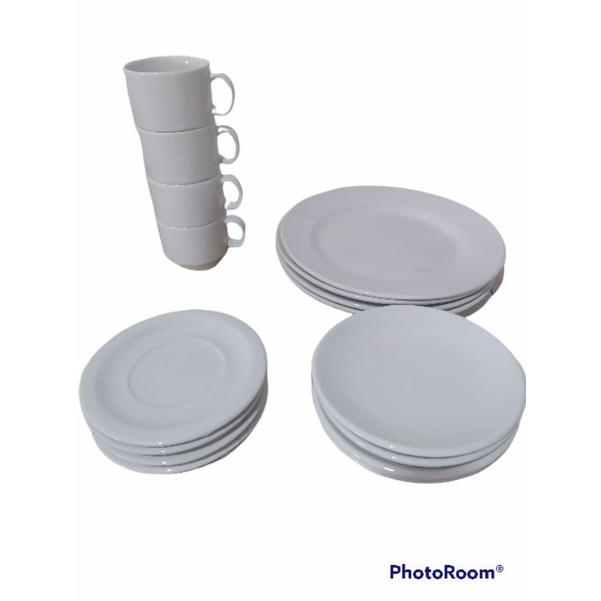 Aparelho de Jantar schmitd 16 Peças de Porcelana Branca Com 4 Xícaras 4 Pires 4 Pratos de Sobremesa 4 Pratos de jantar