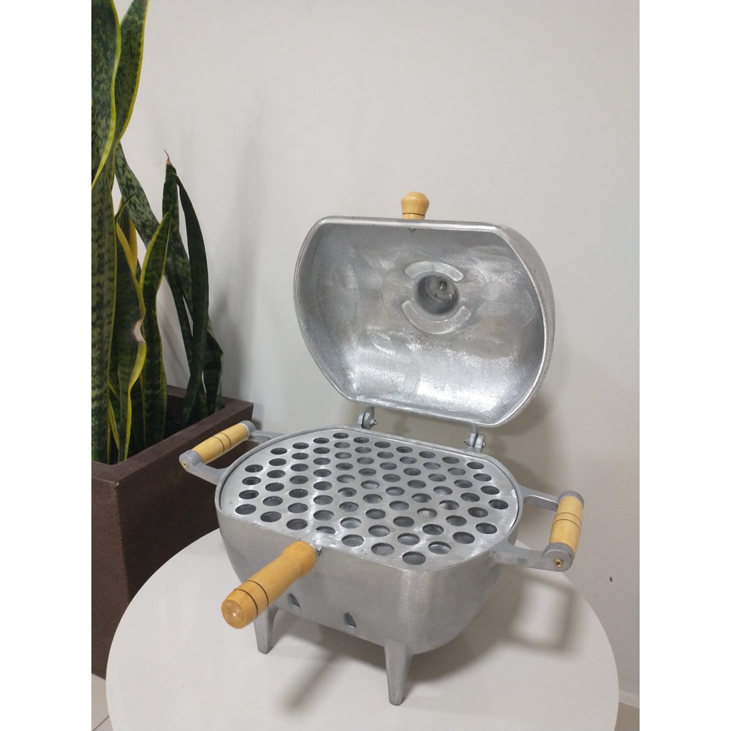 Mini churrasqueira à bafo de alumínio para apartamento Cinza