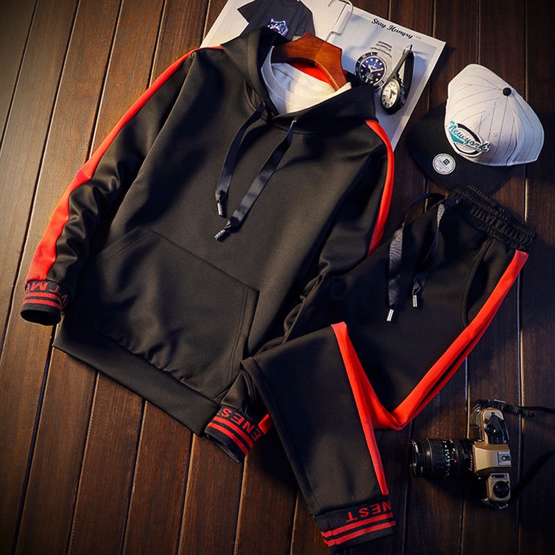 [Conjunto] Suéter Esportivo Masculino Com Capuz Coreano + Calças De Duas Peças De Moda Da