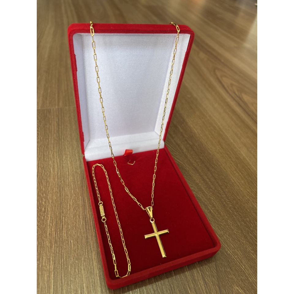 Corrente Masculina Kit Corrente Pulseira e Pingente Banhado a Ouro18k Crucifixo