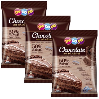 Kit 3 Chocolate Pó Solúvel 50% Cacau Decora 1,005kg