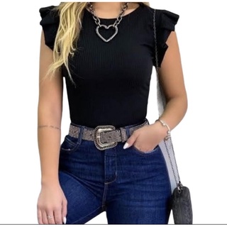 Blusa Feminina Com Babado Nos Ombros Verão Tendência