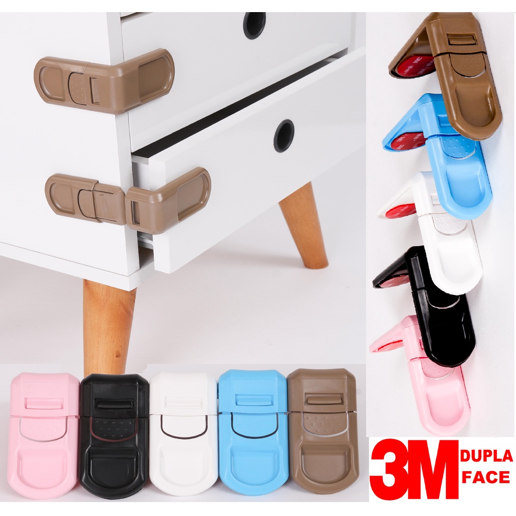 6 Travas de Gaveta Lateral Segurança Bebê - Adesivo 3M VHB