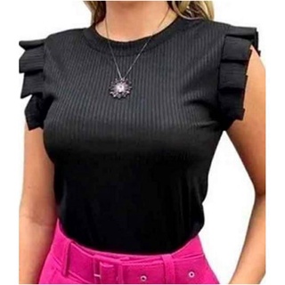 Blusa Canelada Com Babado Feminina