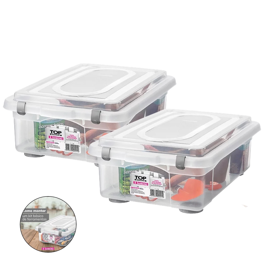 Kit 2 Caixa Organizadora Grande 28,2l Multiuso Porta Utensílios Closet Roupas Brinquedos - Sanremo