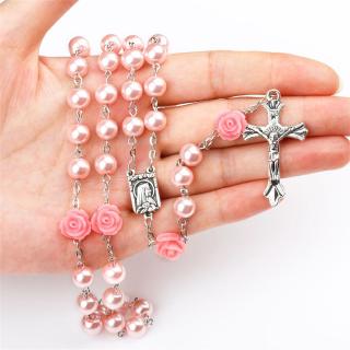 Rosa 6mm De Vidro Pérola Como Rosa Colar Christian Cruz Colar De Rosário Religioso Colar Nx
