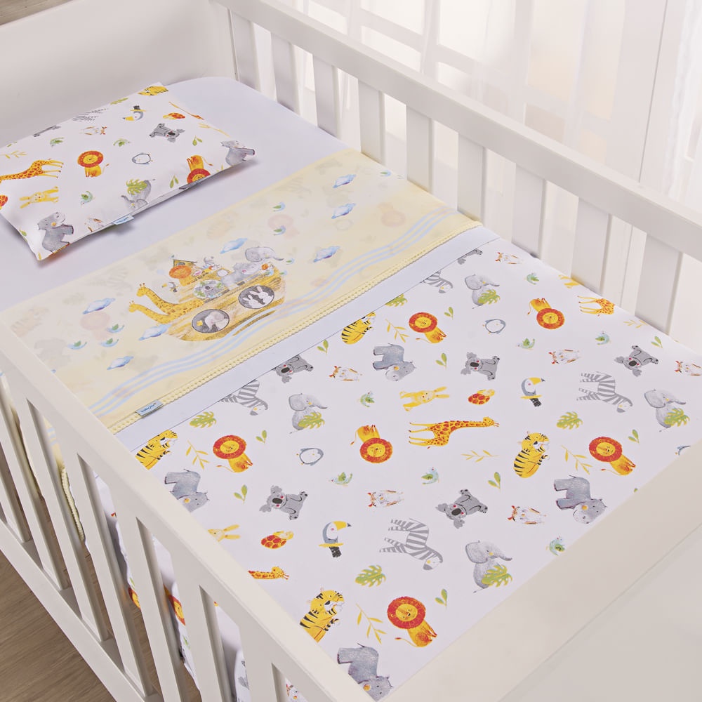 Jogo de Lençol bebe para Berço Americano Baby Joy Trends 03 peças 100% algodão - 150 fios - Amarelo