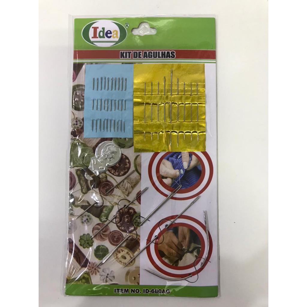 Kit Costura Com 24 Agulhas + 1 Passador De Linha Na Cartela