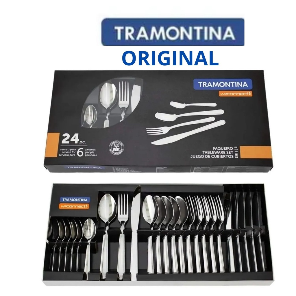 Jogo Faqueiro 24 Peças Talheres Para Cozinha Garfo Colher Faca Buzios Aço Inox Tramontina