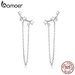 BAMOER Women Starry Long Chain Sassel Earrings 925 Sterling Silver