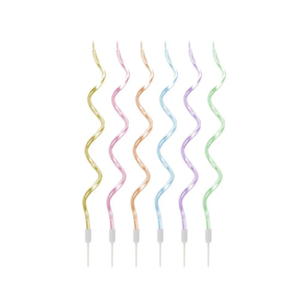 Vela Espiral Metalizada Candy Color Sortida  - 6 un - Silver Festas - Rizzo em Oferta na Shopee