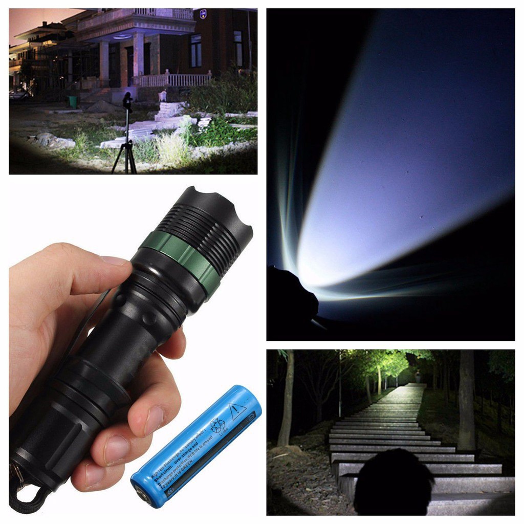 Flashlight Battery Charger Set 8000LM LED 3 Modes Zoomable Focus Torch