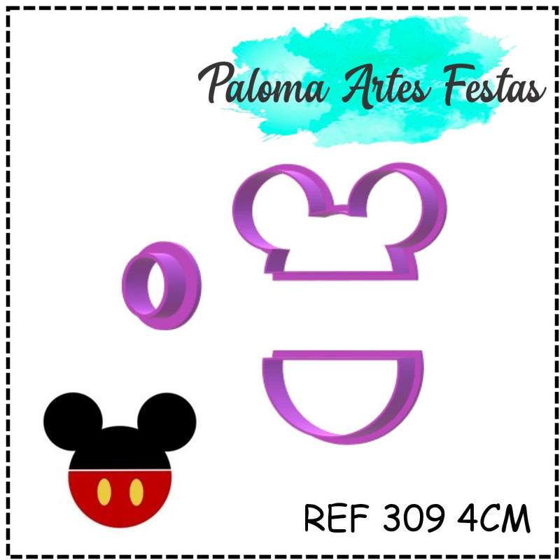 Cortador Cabeça Mickey Mod. 2 Pla Pasta Americana Biscuit Cupcake Pla Pasta Americana Biscuit Cupcake