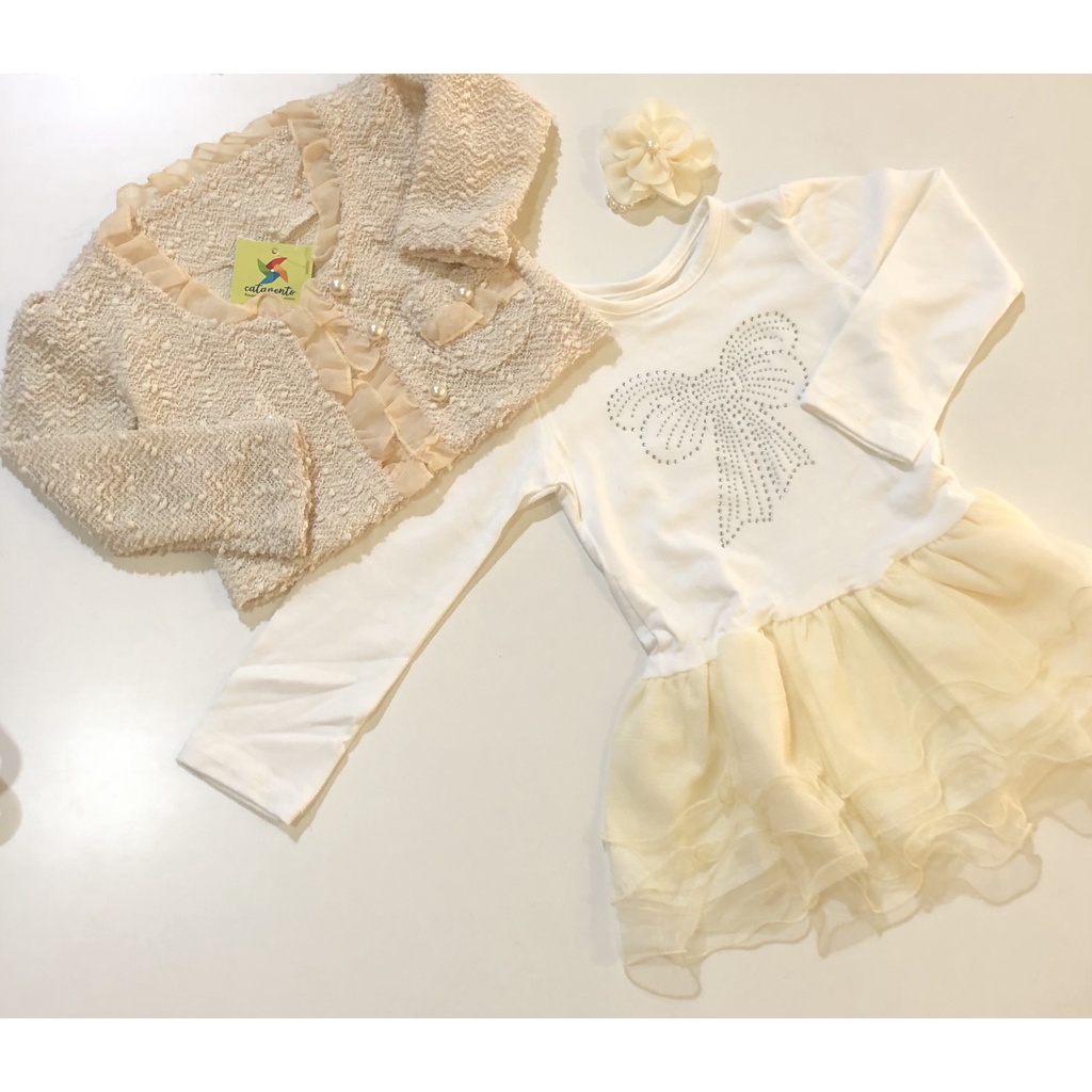 Roupa Bebe Vestido Infantil Tipo Imperial Tutu Tule Lookzinho Princesa Moda Outono Inverno Estiloso Festa Menina Importado