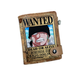 Carteira De Couro Anime One Piece Short PU Roronoa Zoro Porta-Cartões