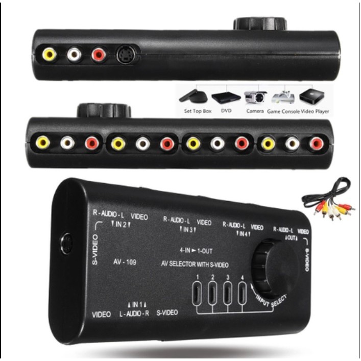 Chave Seletora 4 em 1 Saída Áudio Vídeo av Switcher Splitter rca (NOVO e LACRADO)