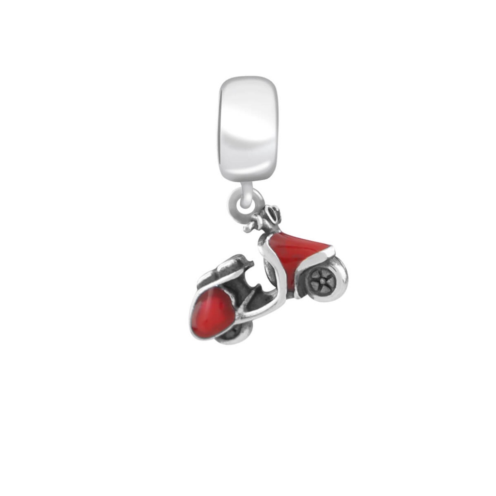 Berloque Para Pulseira Vivara Pandora Life Charms Modelo Pingente Motinha / Motocicleta / Moto / Mobilete / Lambreta Vermelha Aço 316L