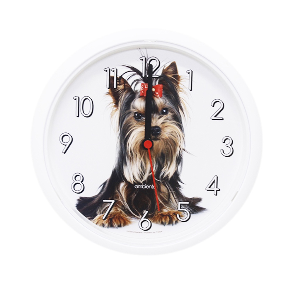Relogio De Parede Sala Cozinha Cachorro Dog 24cm Redondo Branco Pilha Inclusa