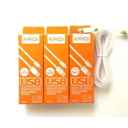 Cabo Turbo Rápido Reforçad Kaidi V8 / Kaidi Iphone /Kaidi Tipo C B lightning branco 100% original