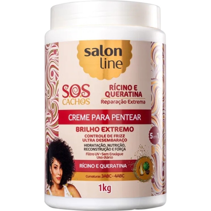 Salon Line S O S Cachos Ricino E Queratina Creme De Pentear 1kg Shopee Brasil