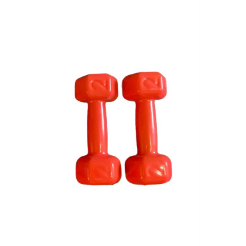 Par de halteres sextavado 2kg emborrachado vermelho  - 4kg total