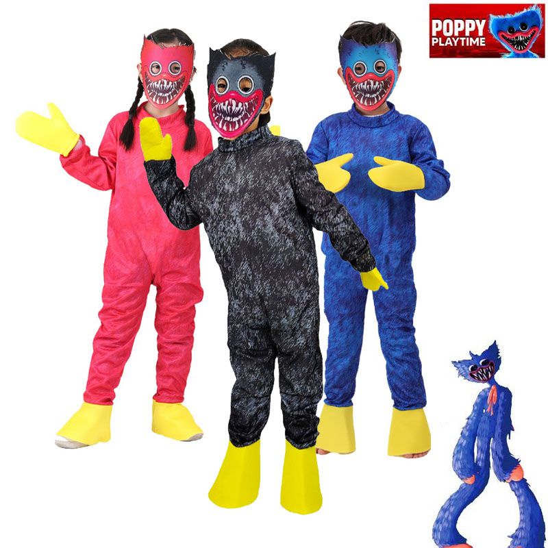 Huggy Wuggy Costume Poppy Playtime Cosplay Game Character Plush Jumpsuit Mask Glove Set For Kids Carnival Party Clothes