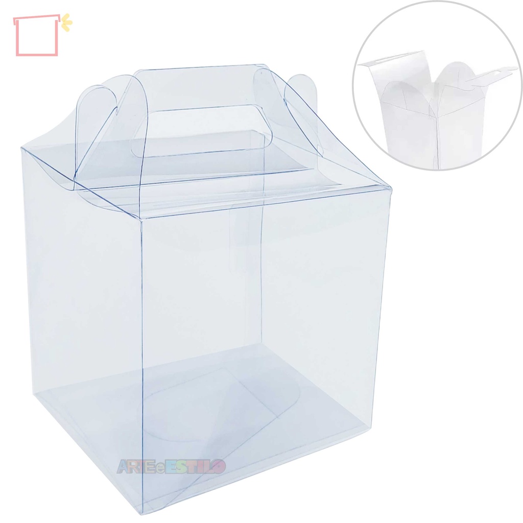 10 Caixa Maletinhas 12x12x12 Transparente para Presentes Maleta com alça mini bolo panetone 250 gr