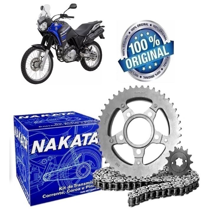 Kit Relacao Transmissao  Xtz250 Lander 2011 12 13 14 15 16 17 18 19 20 Tenere  COROA , CORRENTE e PINHAO Original Nakata