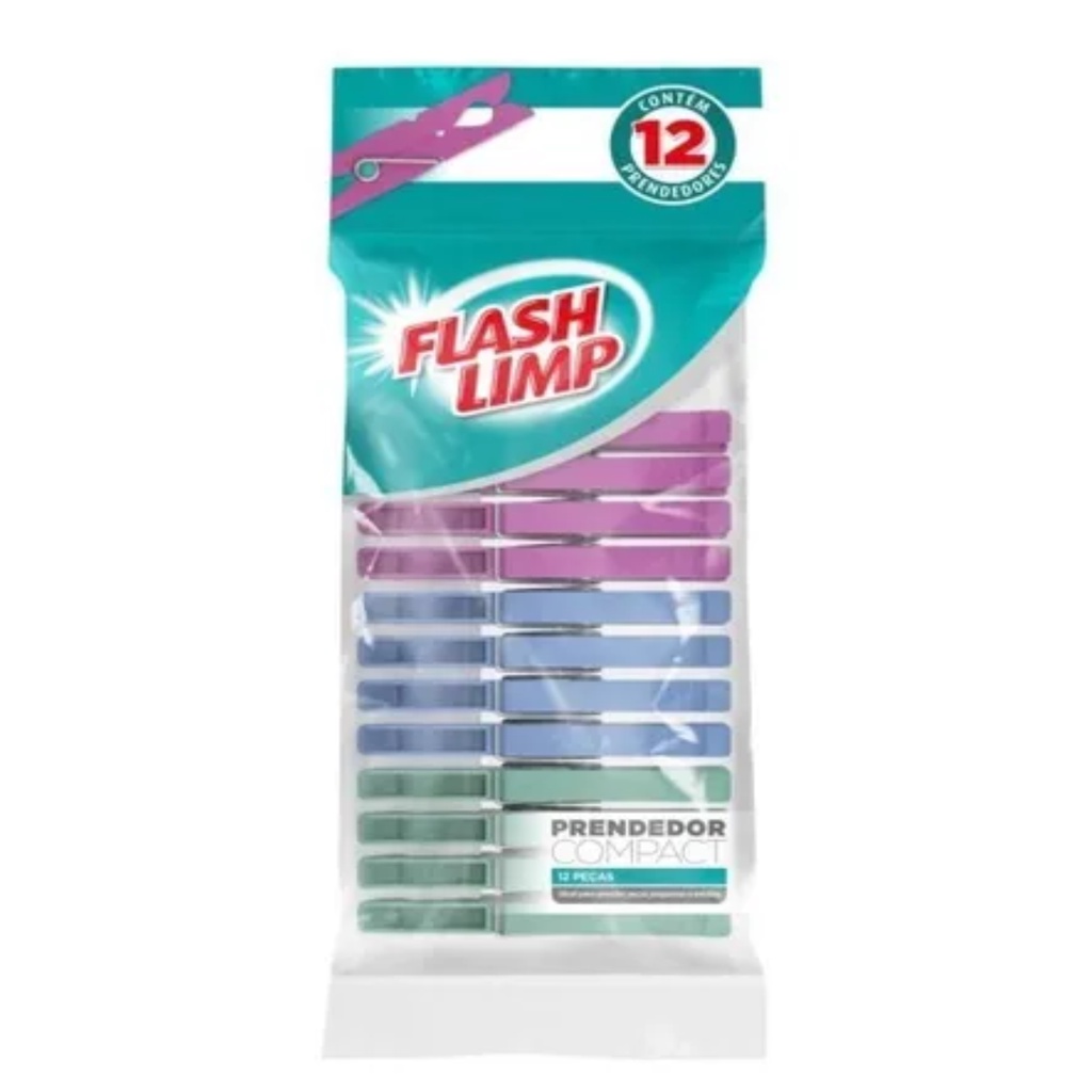 Prendedor De Roupas (varal) Compact - Flash Limp - 12 Pçs