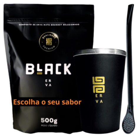 kit terere: Copo Acrílico Térmico 300ml + Bomba Bojo Black Erva Preto + Erva Mate Black Erva 500g