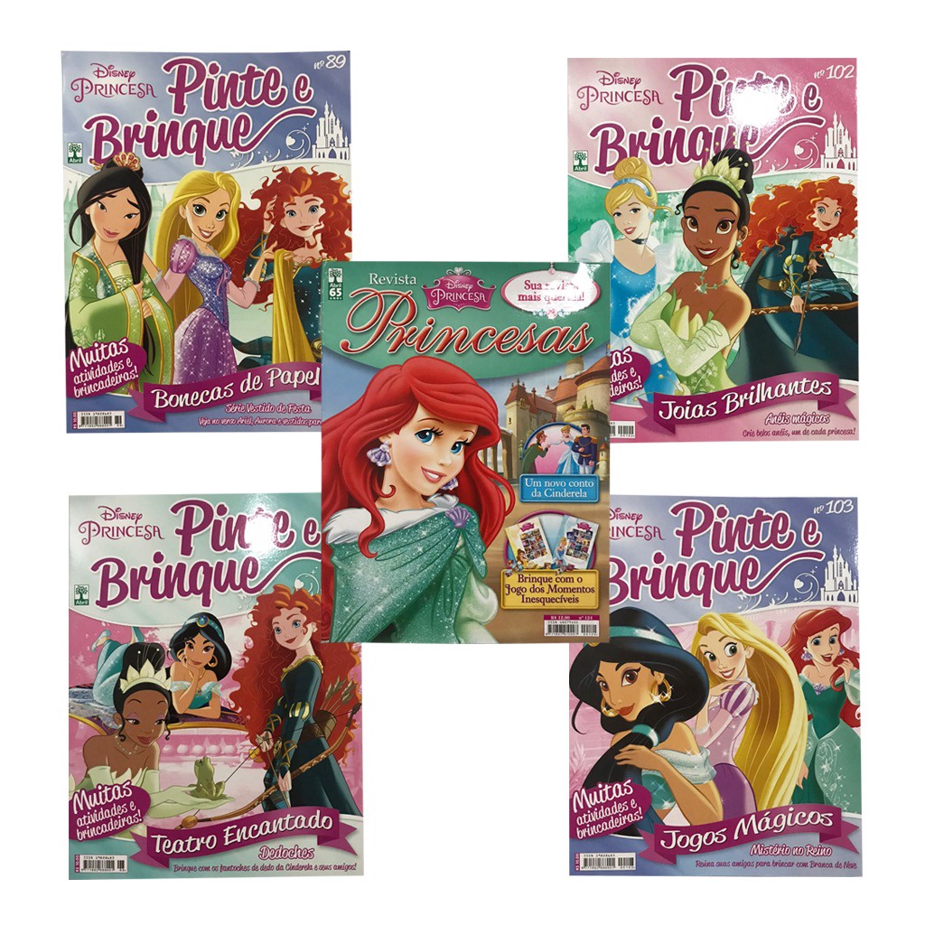 Kit 6 Revistas De Colorir Pintar Atividades Princesas Disney Mulan, Cinderella, Rapunzel