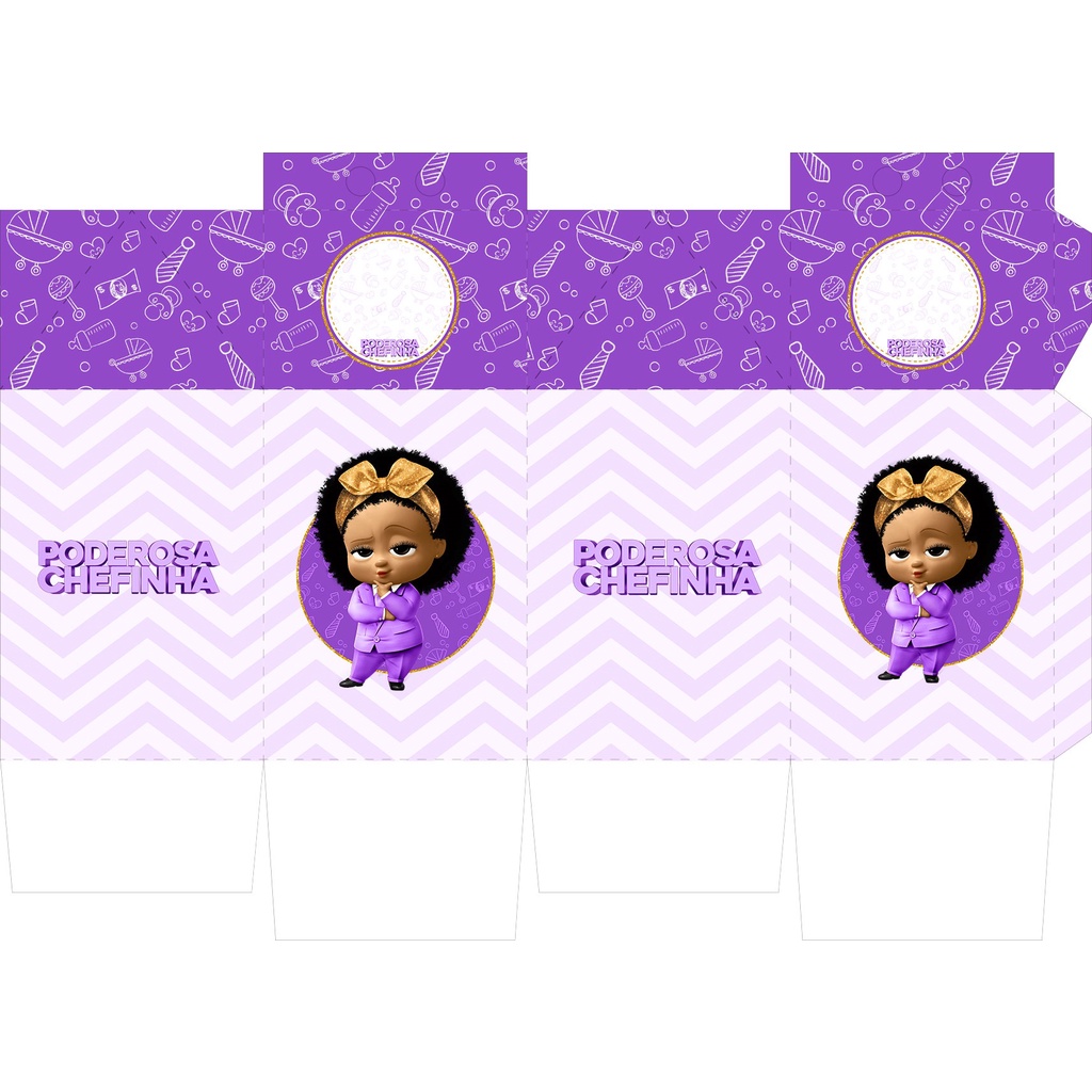 KIT 10 UND. CAIXINHAS PERSONALIZADAS (FOLHA COM ARTE IMPRESSA) TEMA Poderosa Chefinha Afro Lilás