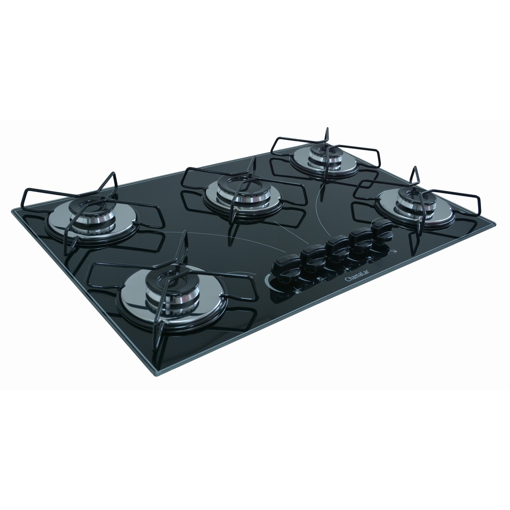 Fogão de mesa Cooktop À Gás 5 Bocas Chamalar Ultra Chama Vidro Bivolt