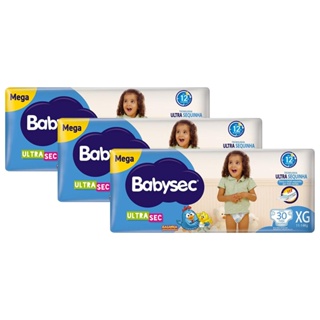 Kit 3 Fraldas Babysec Galinha Pintadinha Ultrasec Mega Tamanho XG 30 unidades cada em Oferta na Shopee