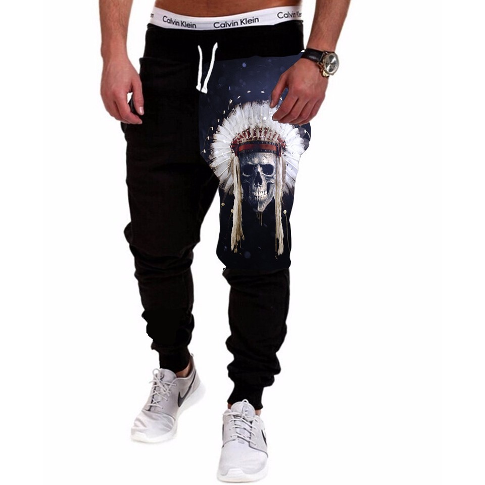 Calça Masculina de Moletom Estampada por Sublimação Crânio Indio Cocar A186