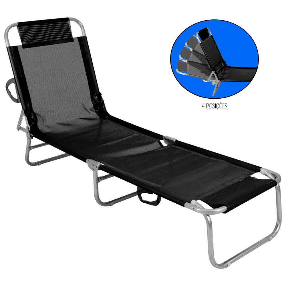 Cadeira Espreguiçadeira em Alumínio e Textilene Preta Bel 414707 BEL em Oferta na Shopee