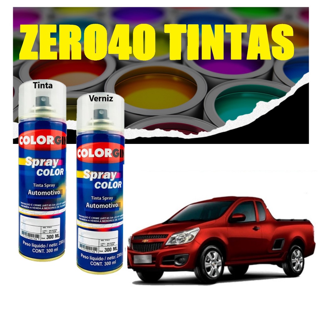 Tinta Automotiva Spray Vermelho Chilli GM + Verniz 300 ml + lixa para reparos