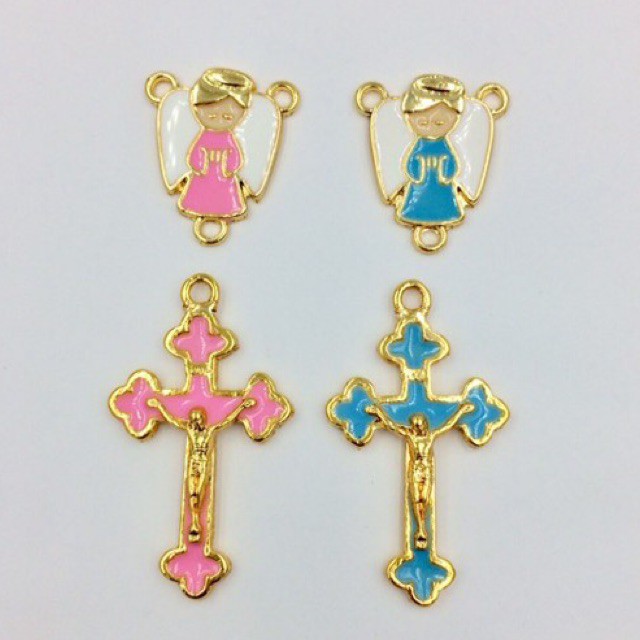5 Anjinho c/ Crucifixo Rosa + 5 Anjinho c/ Crucifixo Azul