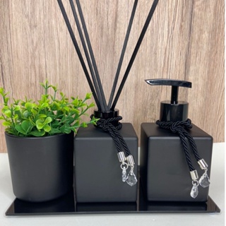 Kit Lavabo/Banheiro Preto Cubo 4 Peças Bandeja + Pingente + Varetas em Oferta na Shopee