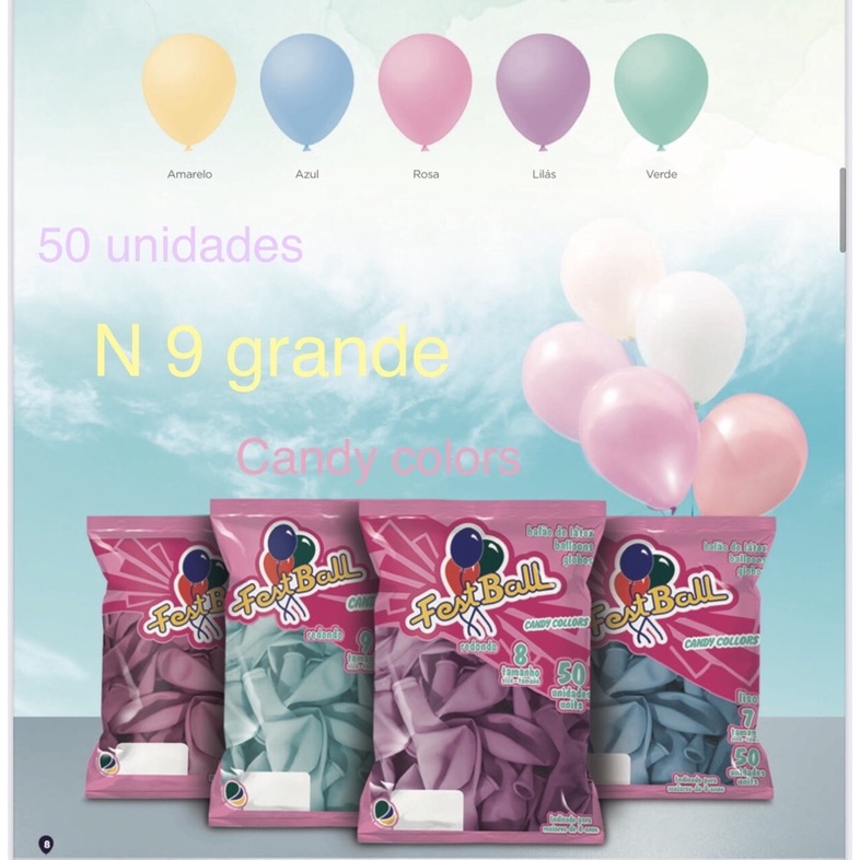 50 Unid Balão N 9 Grande Candy Colors 5 Cores Pastel Bexiga cores bebê// em Oferta na Shopee