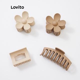 Lovito Garra Grampos De Cabelo Casual Liso Plástico Quadrado Flores L233L265 (1/2/Khaki/Off White)