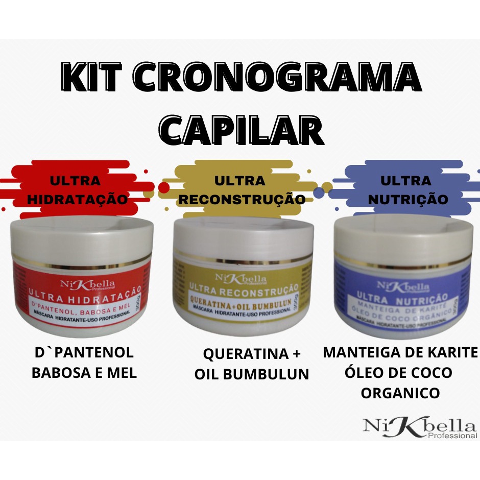 Kit cronograma capilar - Nutrição-Hidratação-Reconstrução-cronograma capilar-cronograma capilar profissional