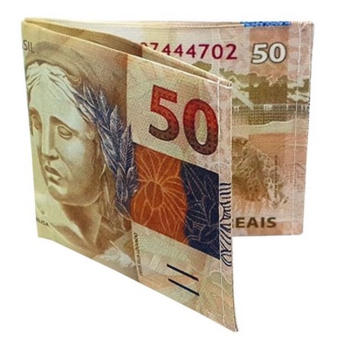 Carteira Slim Dinheiro Nota de Real - Possui bolso principal para dinheiro e documentos que também é estampado