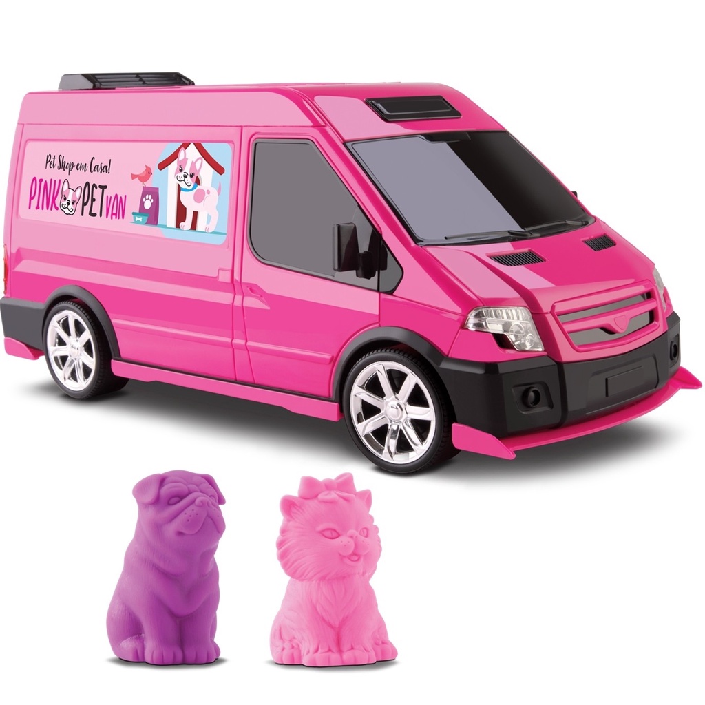 Van Pet Shop Pink Pet Van C/ Cachorro E Gatinho Omg Kids