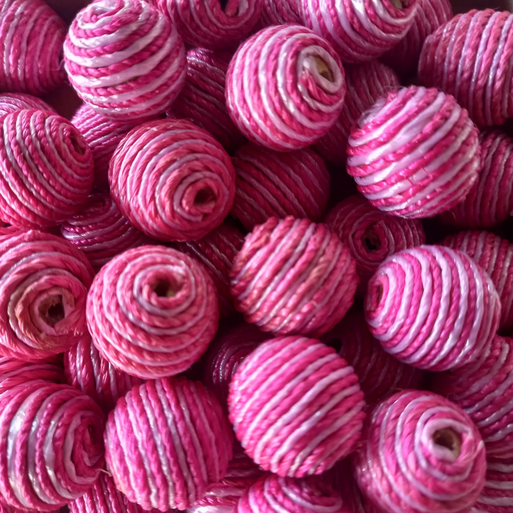 Miçangão Entremeio de Madeira 16mm Decorada Bolinha Barbante Bijuteria Diy 5unid