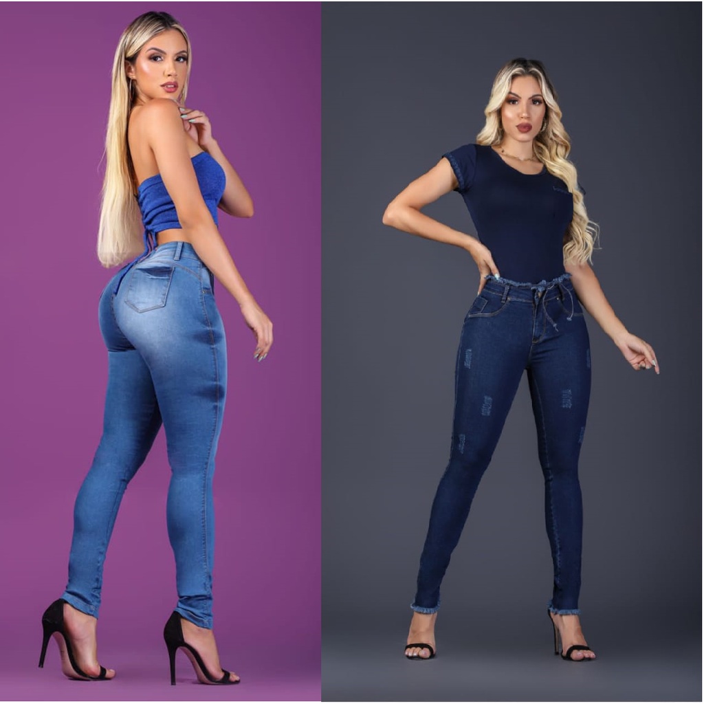 Kit 2 Pe as Cal a Jeans Feminina Skinny Cintura Alta Com Lycra Empina 