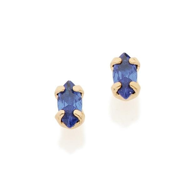 Brinco Rommanel  -  526333  -- Brinco Solitário folheado a ouro azul escuro, composto por 2 zircônias no formato navete de 2x4mm. medindo 0,40 cm x 0,20cm