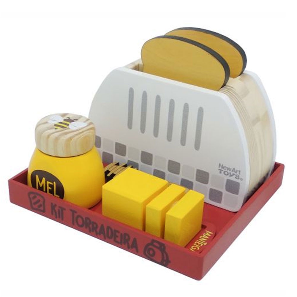 Kit Comidinhas Torradeira - 8 Peças Brinquedo Madeira