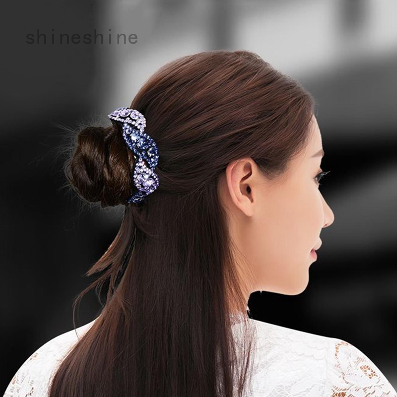 Crystal Rhinestone Flower Hair Clips Claw Clamp Bun Net Women Hair Accessories 