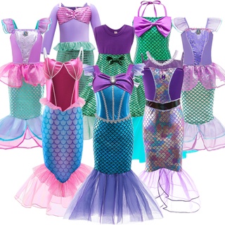 Vestido Sereia Infantil Disney Ariel Traje De Aniversário Festa De Princesa